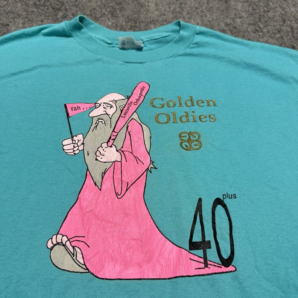 Vintage 80s Golden Oldies Softball T Shirt XL Hanes Fifty-Fifty Single Stitch